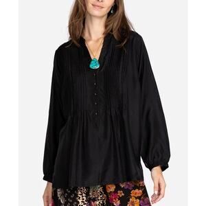 Johnny Was Shaki Silk Blouse Boho Pleated Tunic Black Size Large NWOT